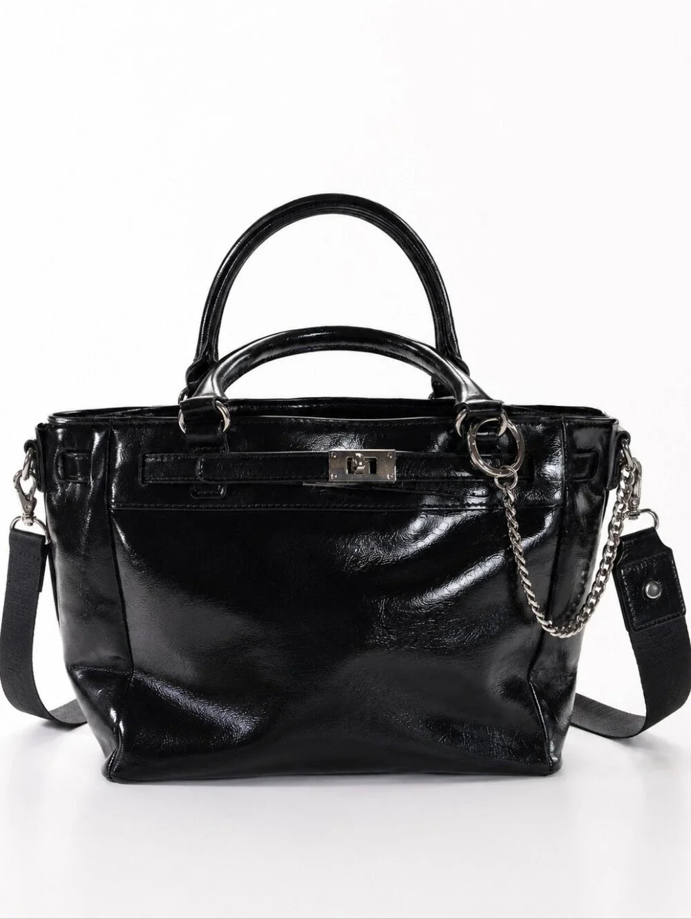 MADDEN NYC Black Patent Leather Crossbody Or Satchel.